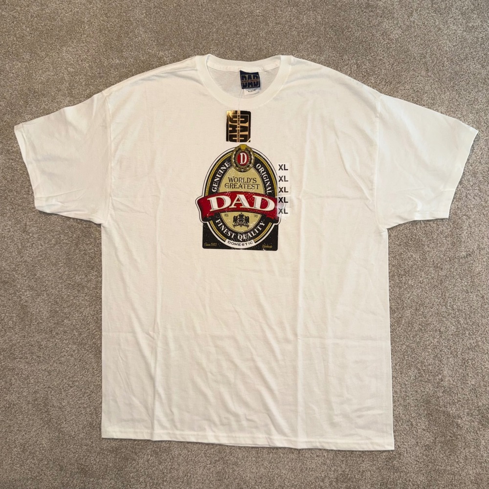 World's‎ Greatest Dad T-Shirt Mens XL White Beer Label Graphic New NWT Y2K